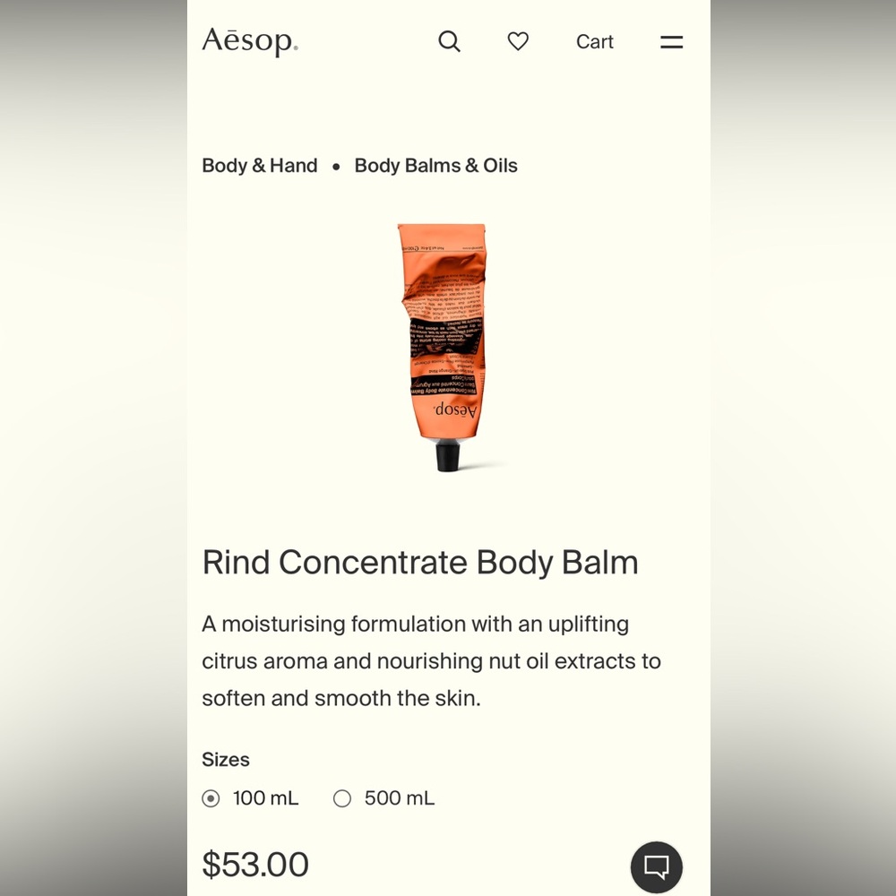 Aesop Rind Concentrate Body Balm
100ml used pink grapefruit orange rind lemon